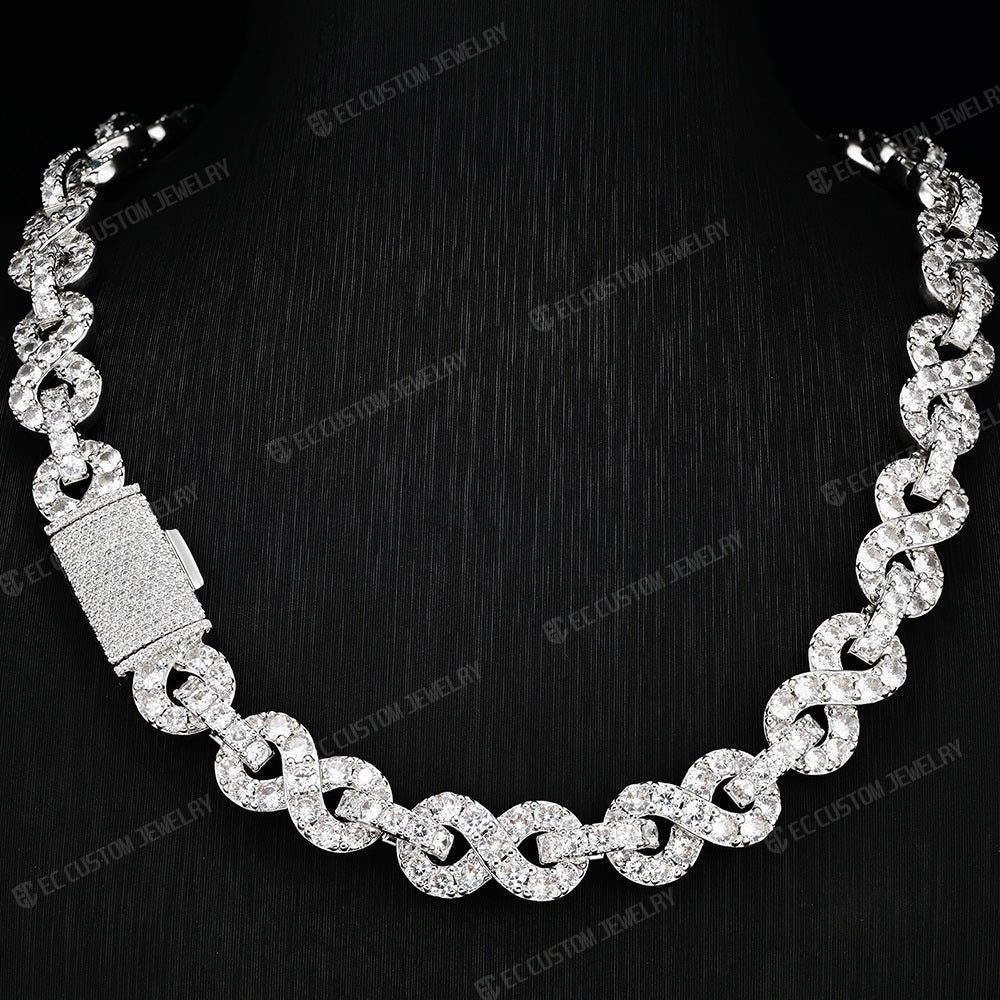 12mm Destroy Lonely Same Style Infinity Neck Chain Iced Out Moissanite Silver Necklace