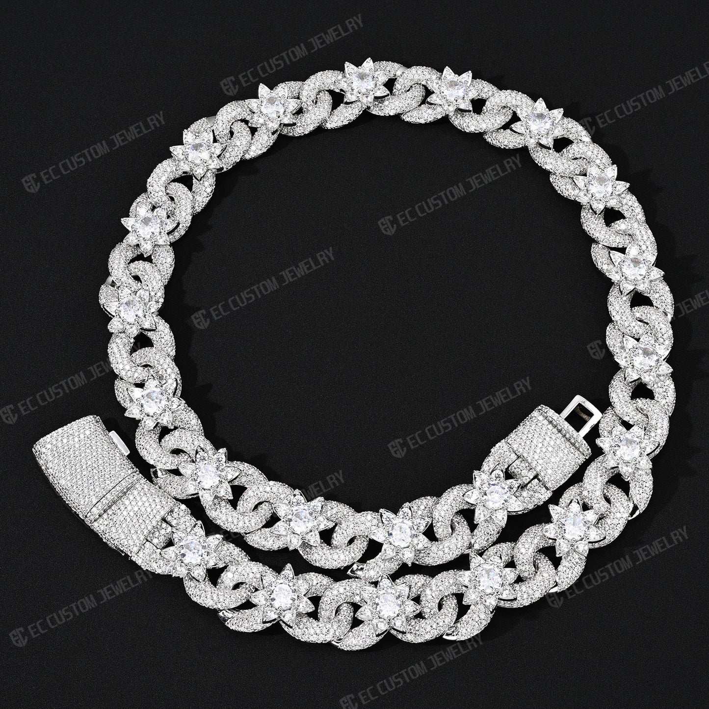 15mm Iced Out Flower Miami Cuban Link Chain Infinity Necklace