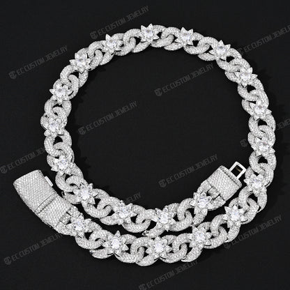 15mm Iced Out Flower Miami Cuban Link Chain Infinity Necklace