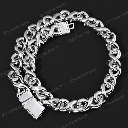 15mm Iced Out Flower Miami Cuban Link Chain Infinity Necklace