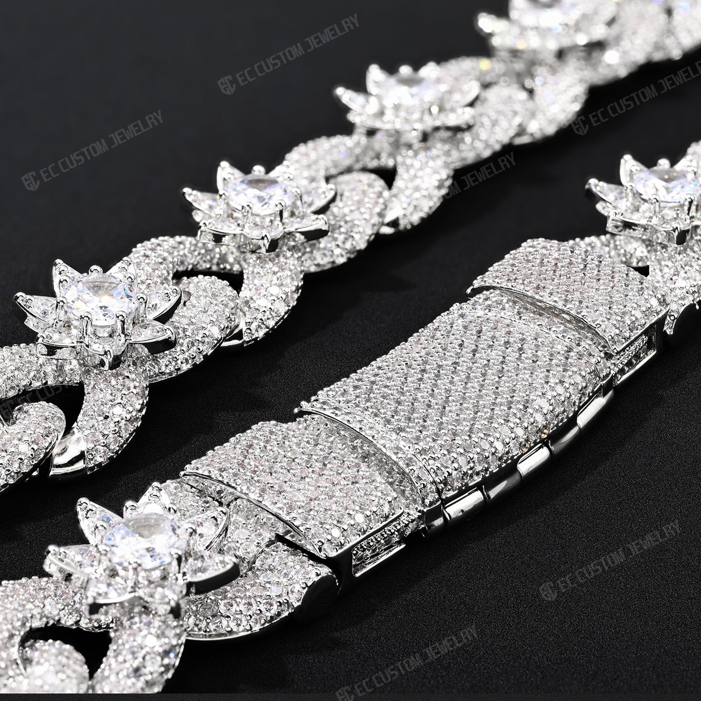 15mm Iced Out Flower Miami Cuban Link Chain Infinity Necklace