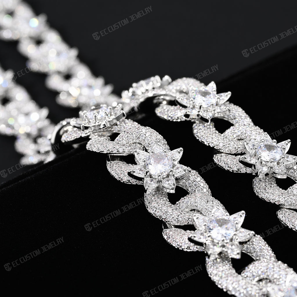 15mm Iced Out Flower Miami Cuban Link Chain Infinity Necklace 4
