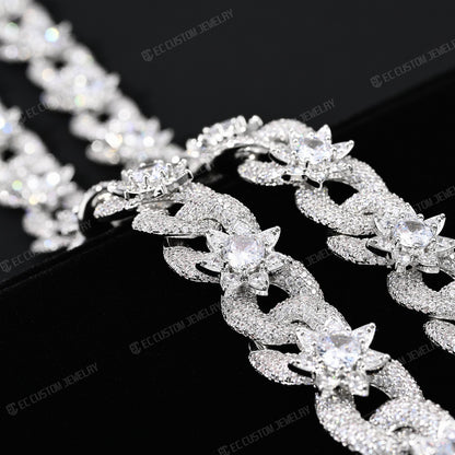 15mm Iced Out Flower Miami Cuban Link Chain Infinity Necklace