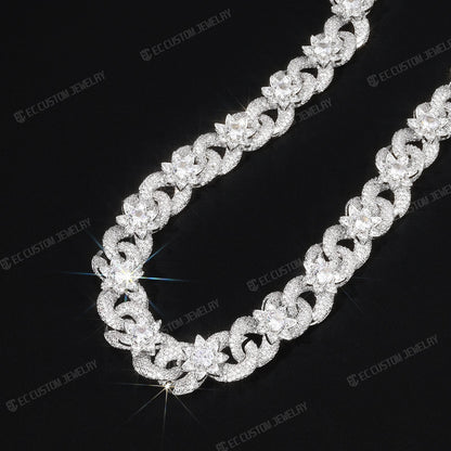 15mm Iced Out Flower Miami Cuban Link Chain Infinity Necklace