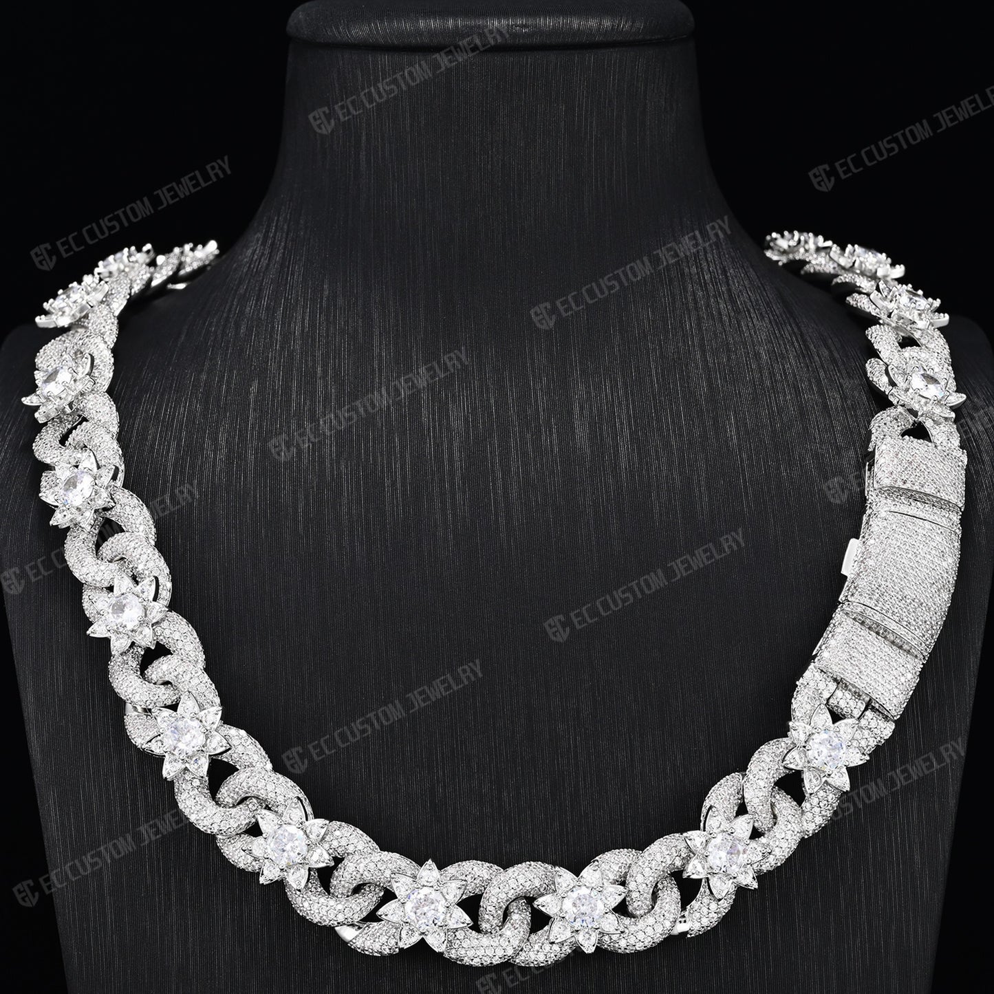 15mm Iced Out Flower Miami Cuban Link Chain Infinity Necklace