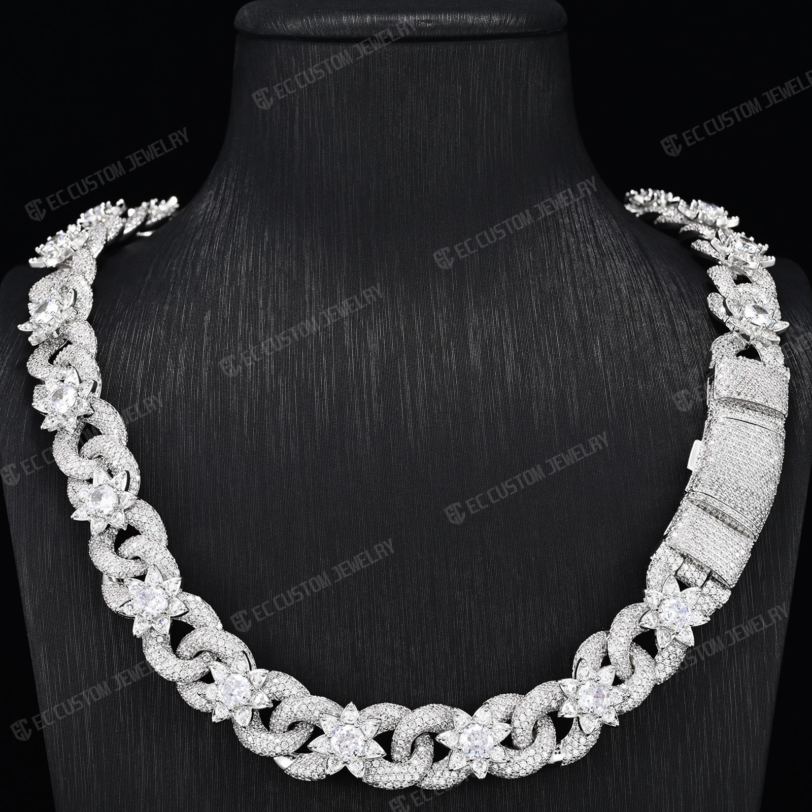 15mm Iced Out Flower Miami Cuban Link Chain Infinity Necklace 7