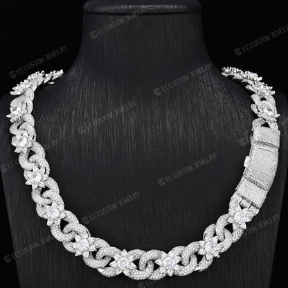 15mm Iced Out Flower Miami Cuban Link Chain Infinity Necklace