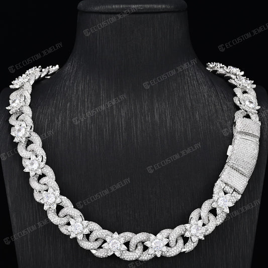 15mm Iced Out Flower Miami Cuban Link Chain Infinity Necklace