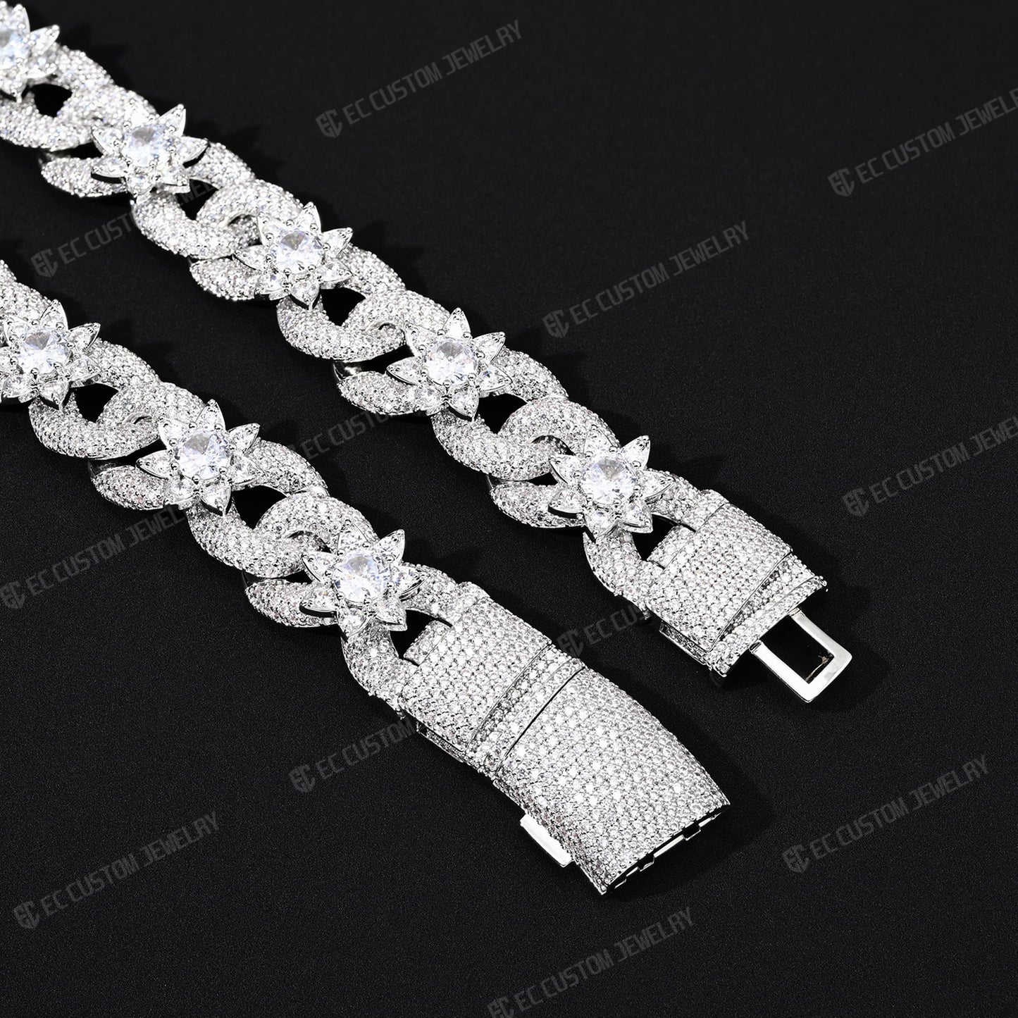 15mm Iced Out Flower Miami Cuban Link Chain Infinity Necklace