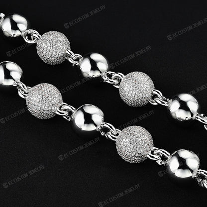 18K White GOLD Custom Made Ball Link Diamond Chain Rosary Bead Chain Necklace 