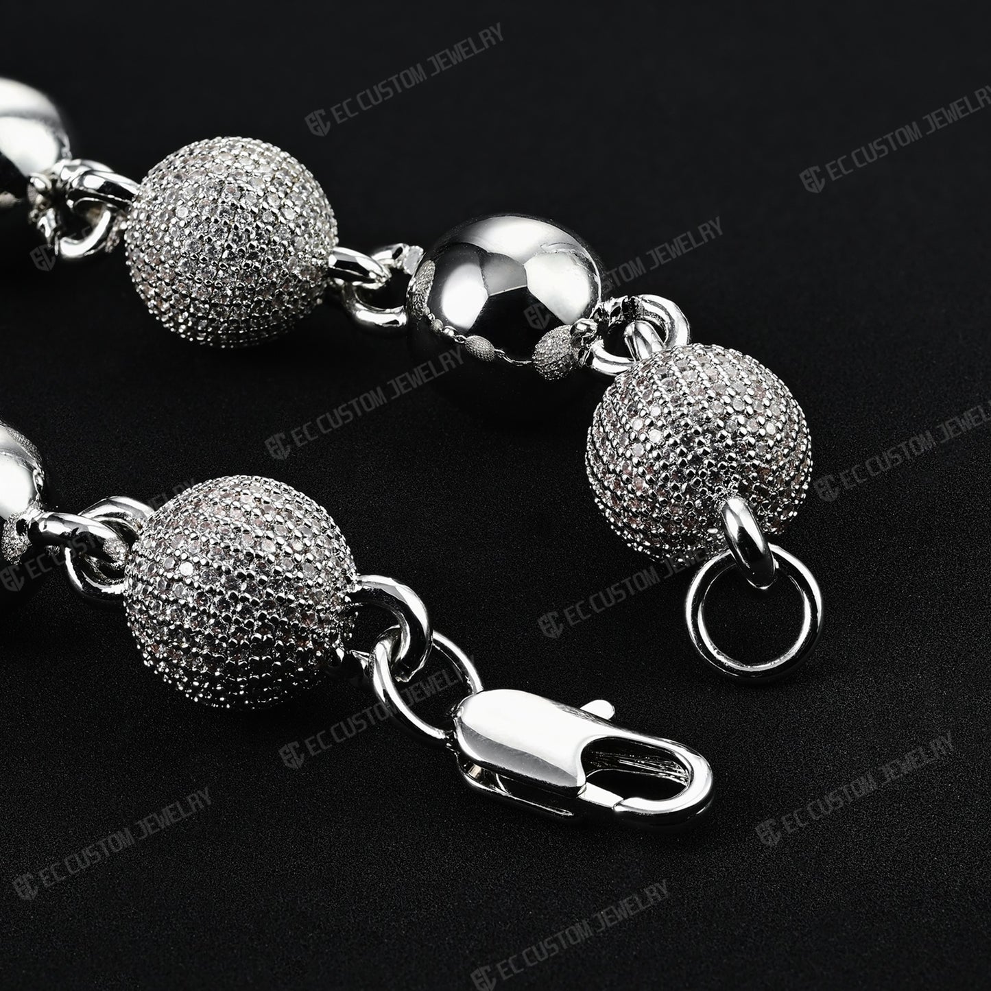 18K White GOLD Custom Made Ball Link Diamond Chain Rosary Bead Chain Necklace 