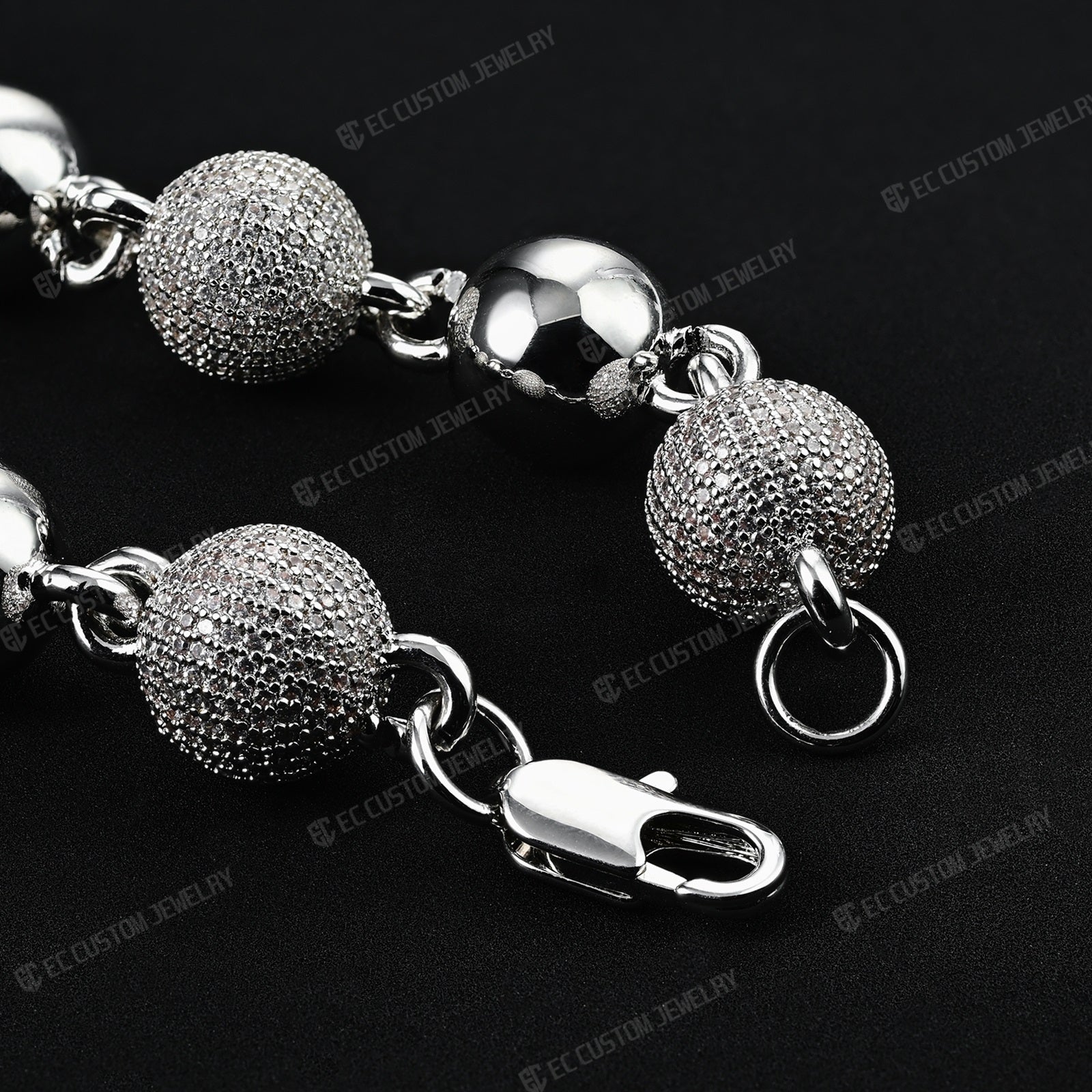 18K White GOLD Custom Made Ball Link Diamond Chain Rosary Bead Chain Necklace 