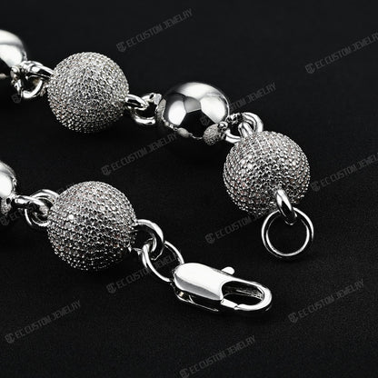 18K White GOLD Custom Made Ball Link Diamond Chain Rosary Bead Chain Necklace 