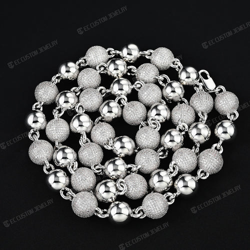 18K White GOLD Custom Made Ball Link Diamond Chain Rosary Bead Chain Necklace 7