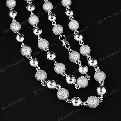 18K White GOLD Custom Made Ball Link Diamond Chain Rosary Bead Chain Necklace 8
