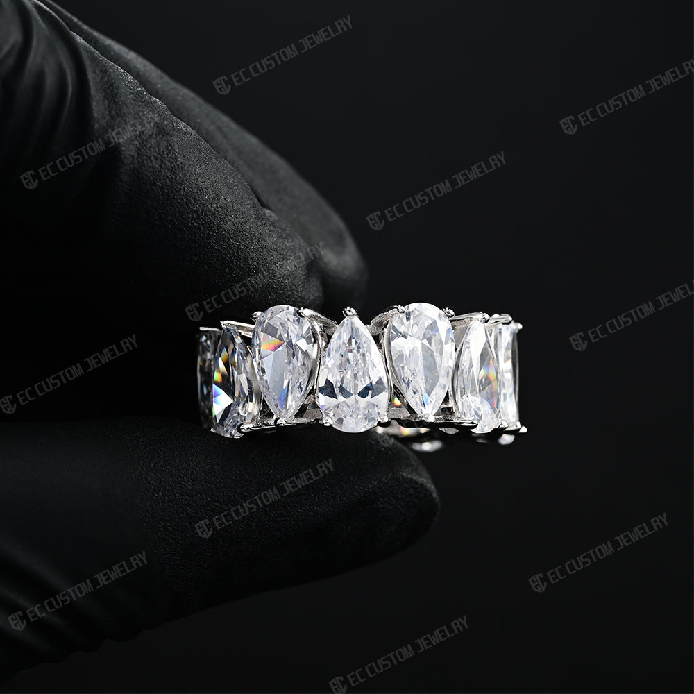 2024 New Trendy Drainage Drip Tear Drop Ring Pear Cut Iced Out Ring Aesthetic Eternity Band Ring 
