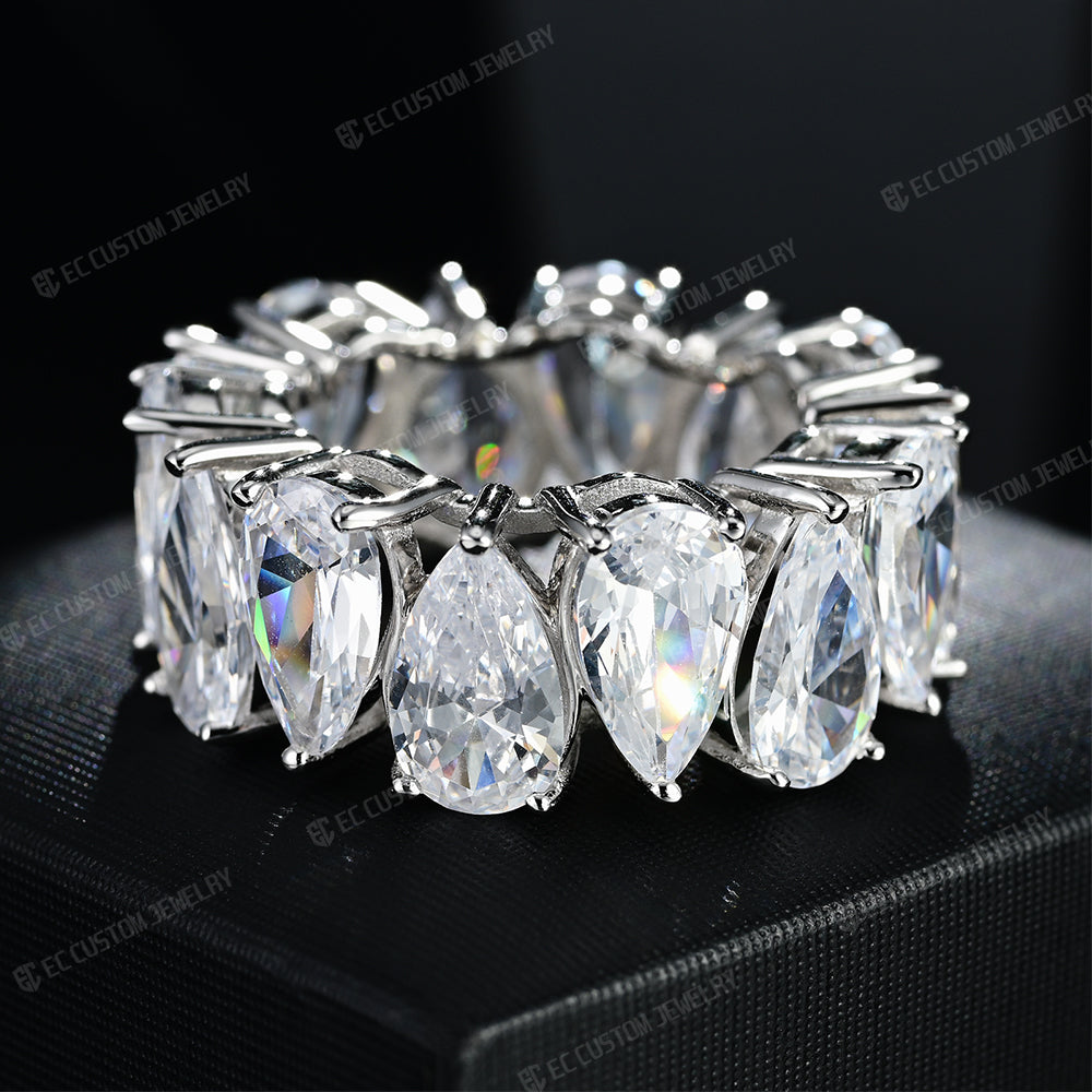 2024 New Trendy Drainage Drip Tear Drop Ring Pear Cut Iced Out Ring Aesthetic Eternity Band Ring 