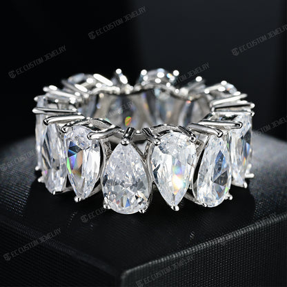 2024 New Trendy Drainage Drip Tear Drop Ring Pear Cut Iced Out Ring Aesthetic Eternity Band Ring 