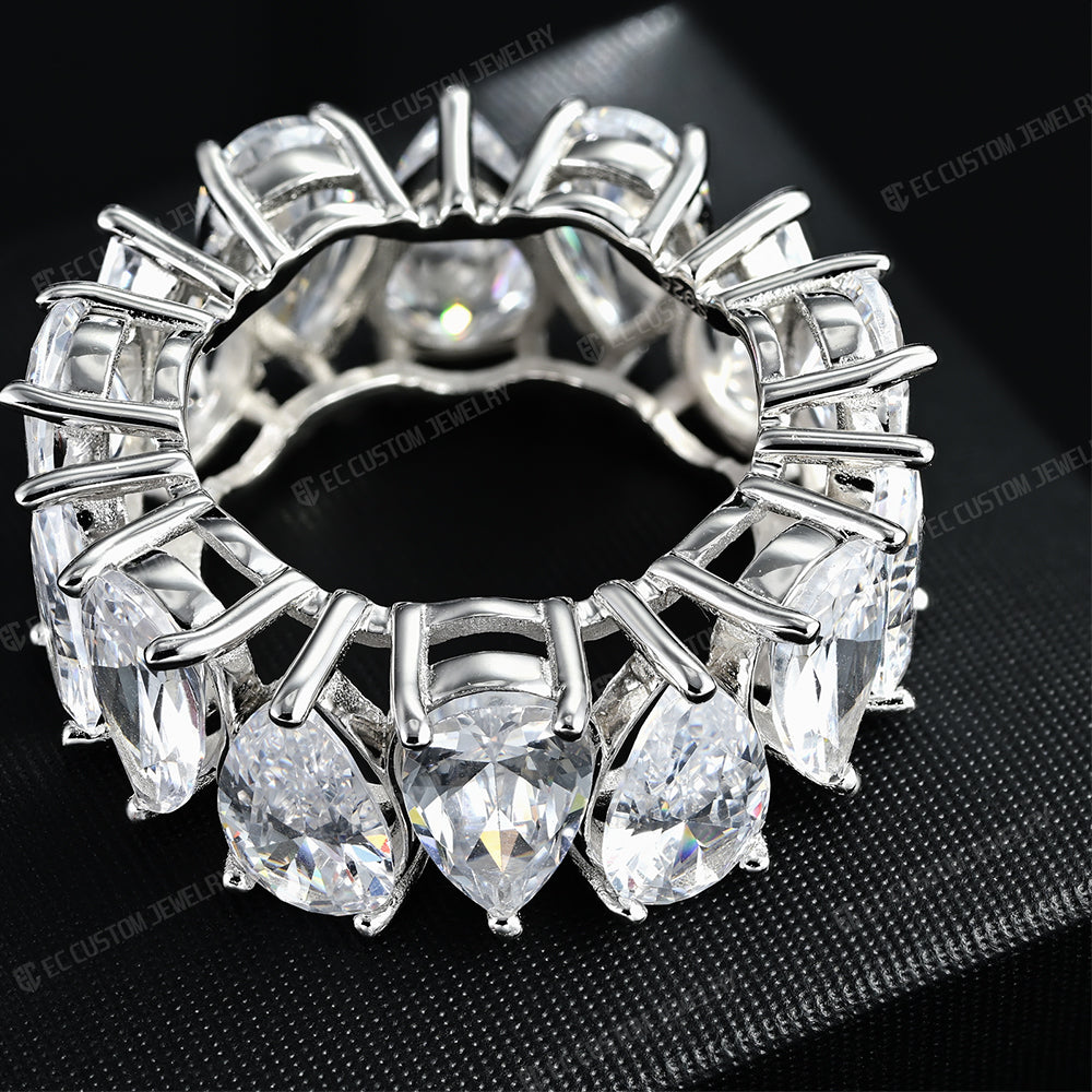 2024 New Trendy Drainage Drip Tear Drop Ring Pear Cut Iced Out Ring Aesthetic Eternity Band Ring 