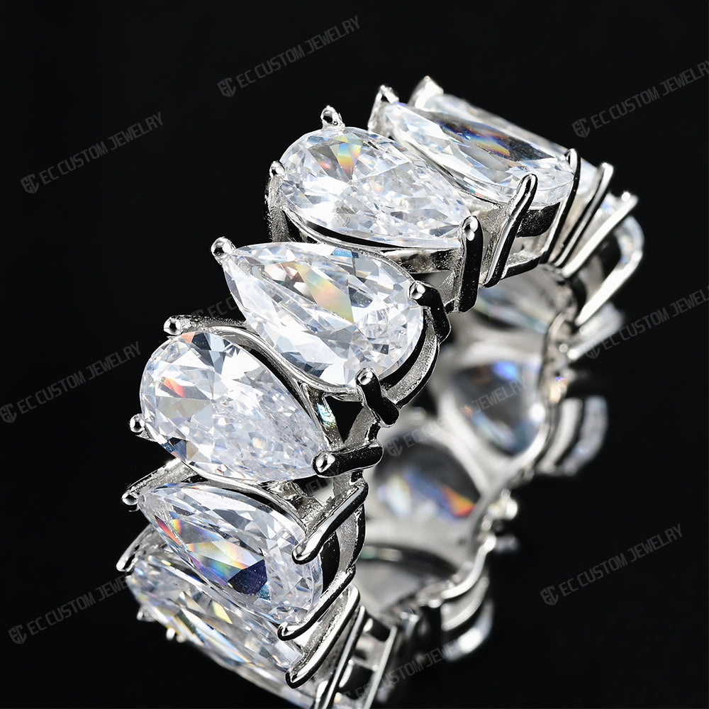 2024 New Trendy Drainage Drip Tear Drop Ring Pear Cut Iced Out Ring Aesthetic Eternity Band Ring 