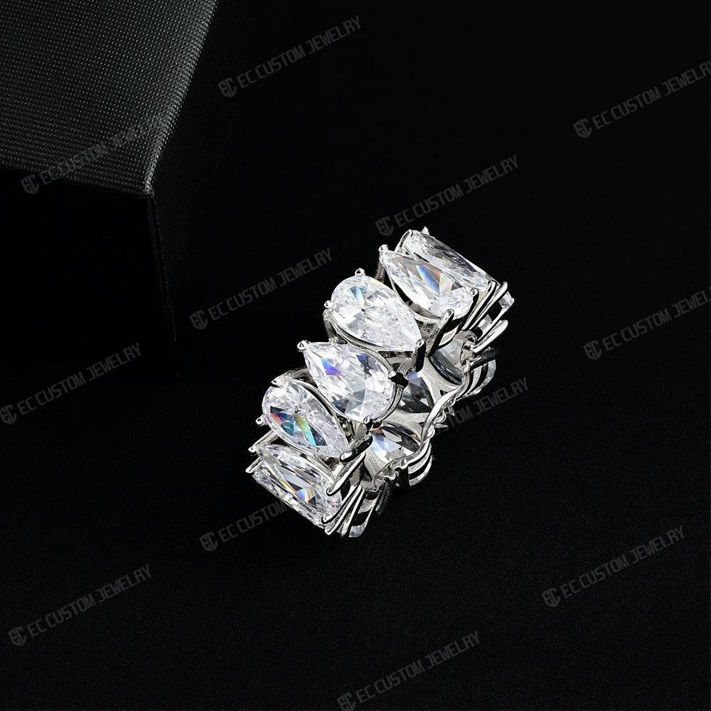 2024 New Trendy Drainage Drip Tear Drop Ring Pear Cut Iced Out Ring Aesthetic Eternity Band Ring 