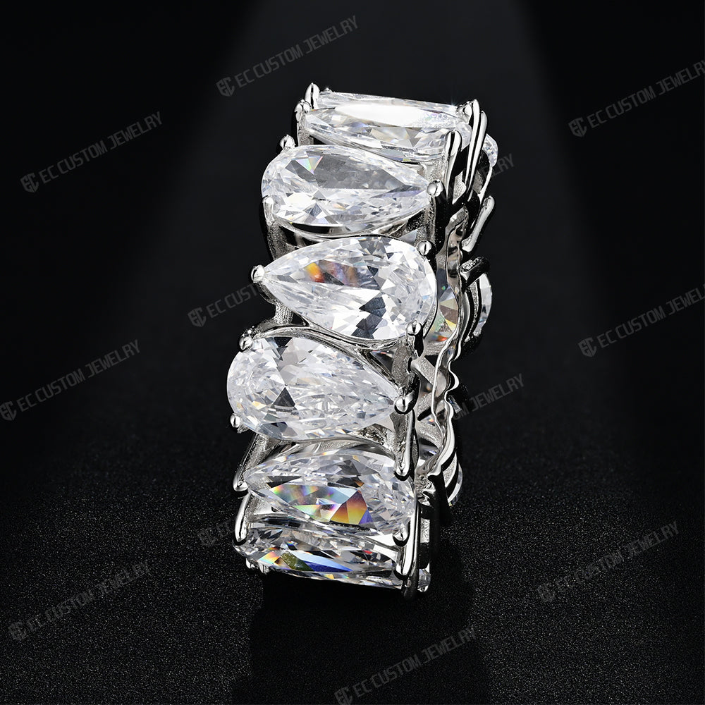 2024 New Trendy Drainage Drip Tear Drop Ring Pear Cut Iced Out Ring Aesthetic Eternity Band Ring 