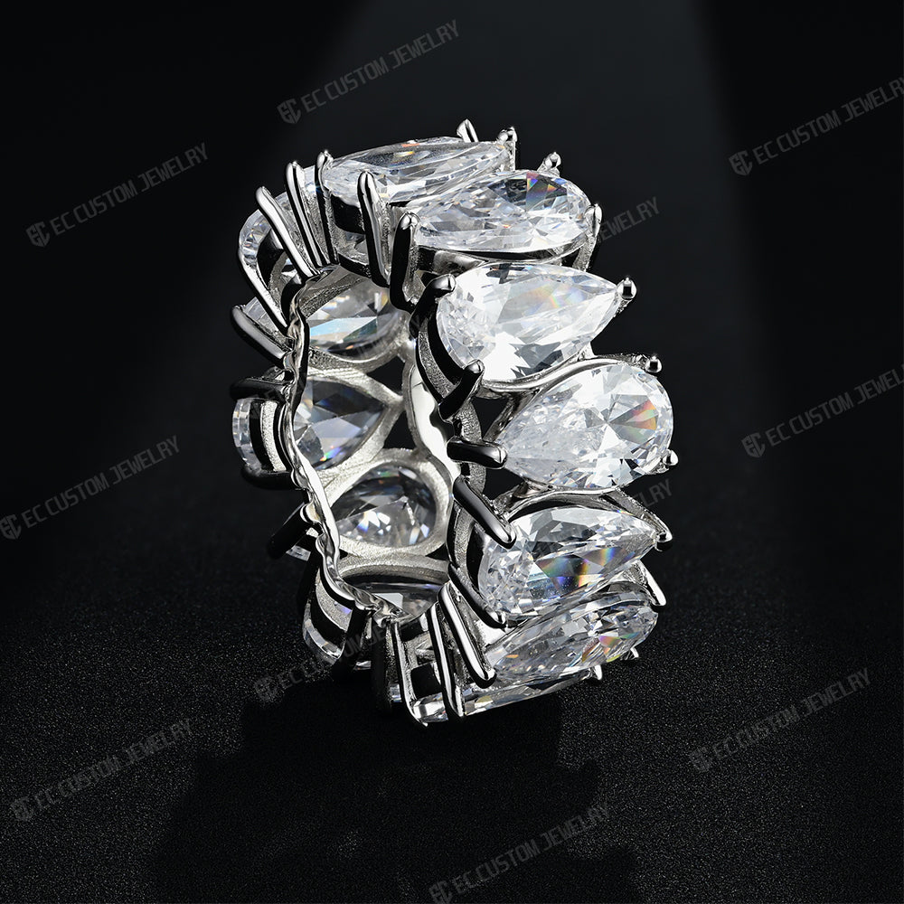 2024 New Trendy Drainage Drip Tear Drop Ring Pear Cut Iced Out Ring Aesthetic Eternity Band Ring 