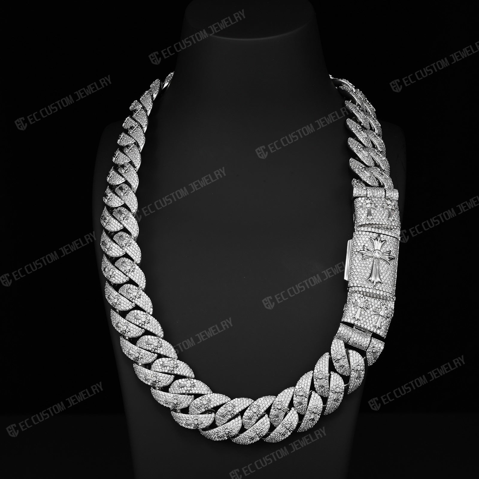 20MM Cross Cuban Necklace  Iced Out Link Chain