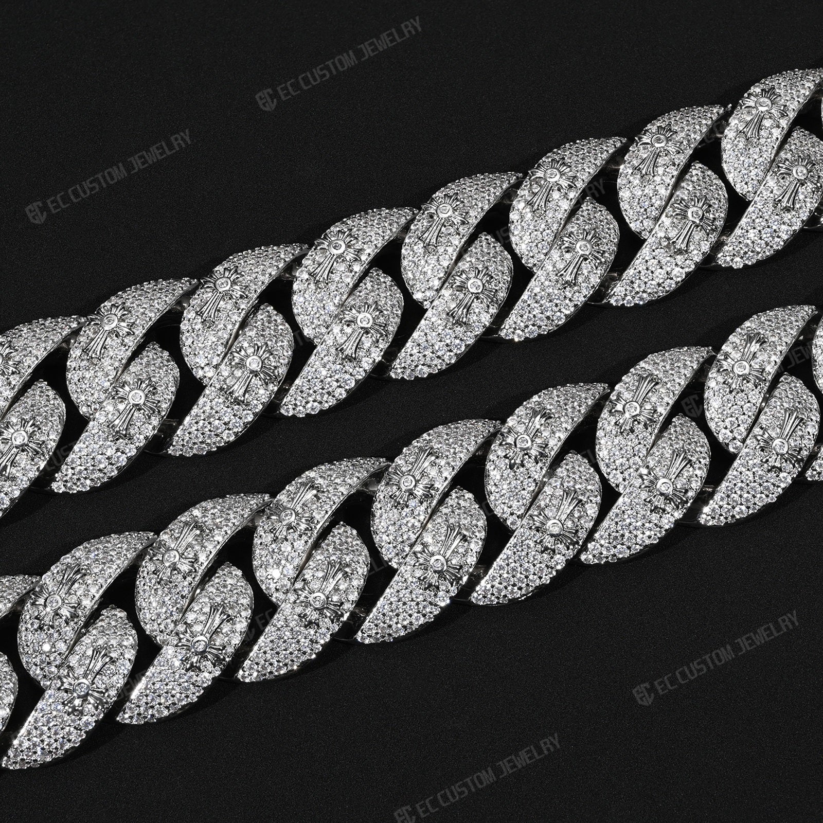 20MM Cross Cuban Necklace  Iced Out Link Chain