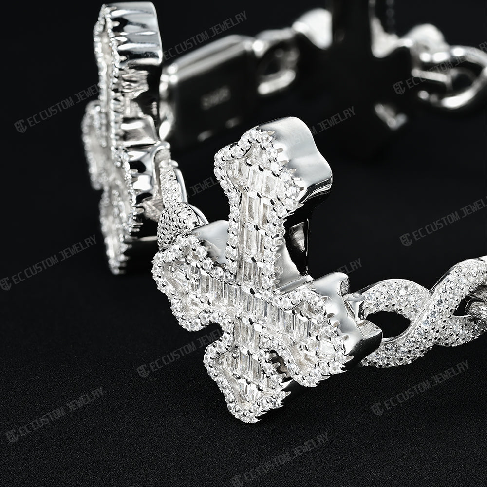 30mm Hip Hop Iced Out Moissanite Cross Bracelet With Infinity Link Rapper Jewelry 1