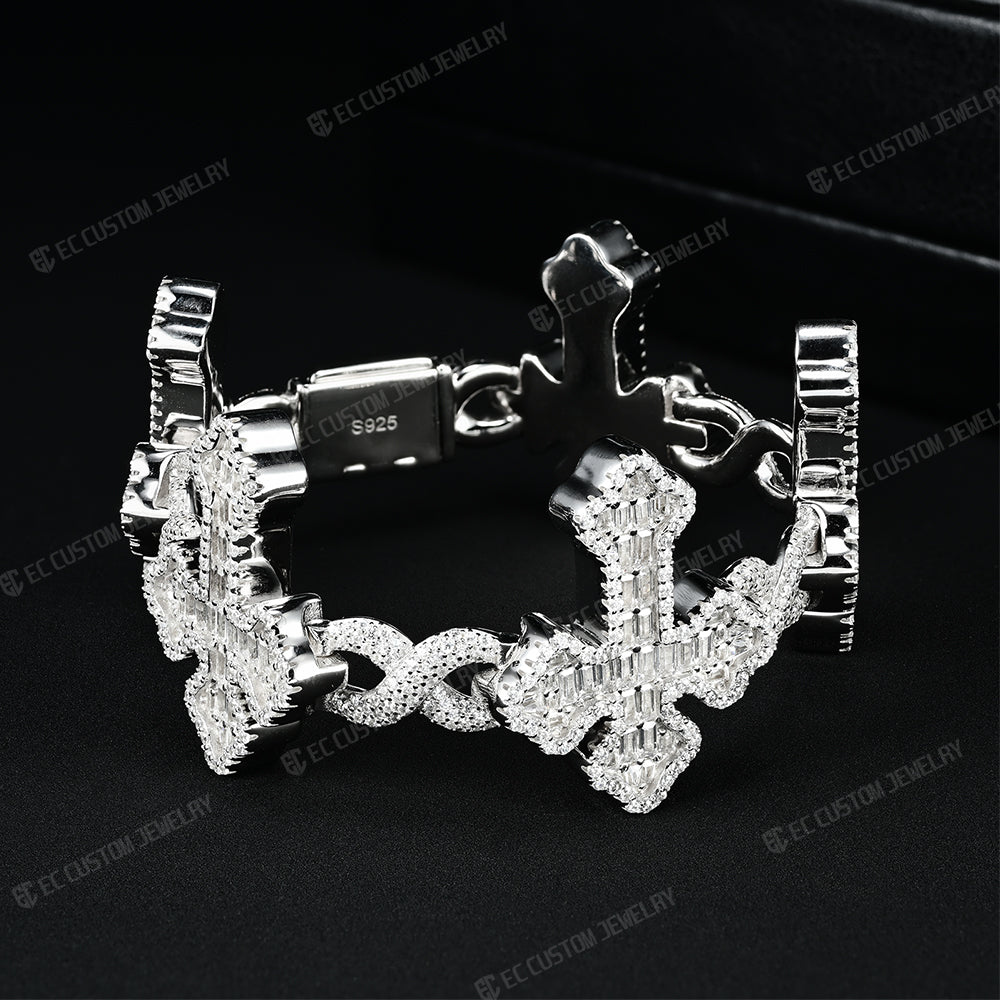 30mm Hip Hop Iced Out Moissanite Cross Bracelet With Infinity Link Rapper Jewelry
