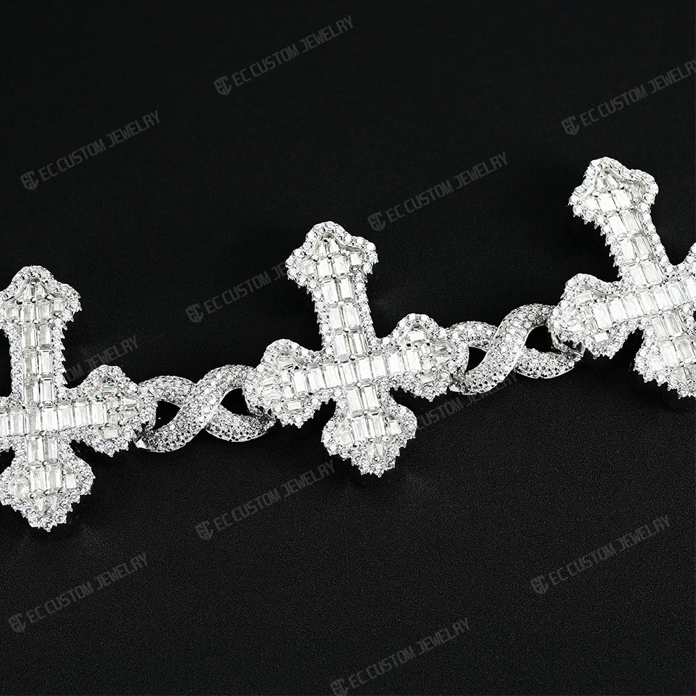 30mm Hip Hop Iced Out Moissanite Cross Bracelet With Infinity Link Rapper Jewelry