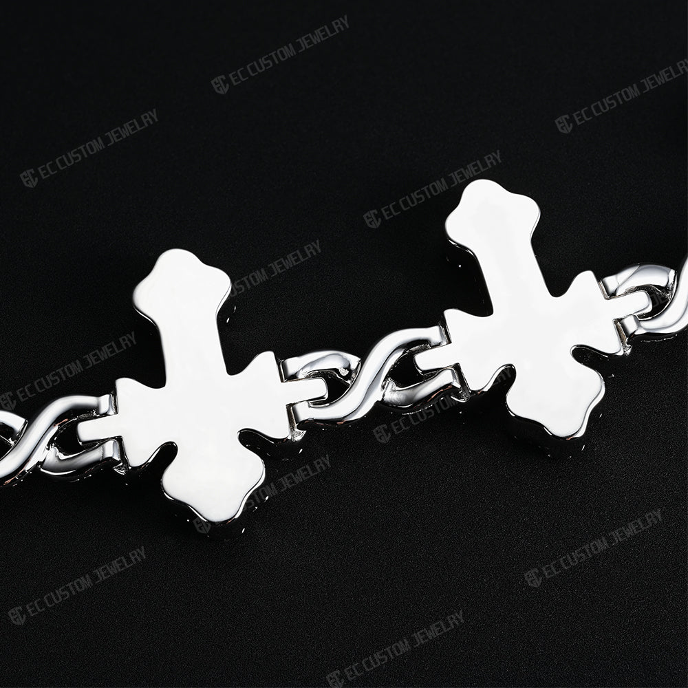 30mm Hip Hop Iced Out Moissanite Cross Bracelet With Infinity Link Rapper Jewelry