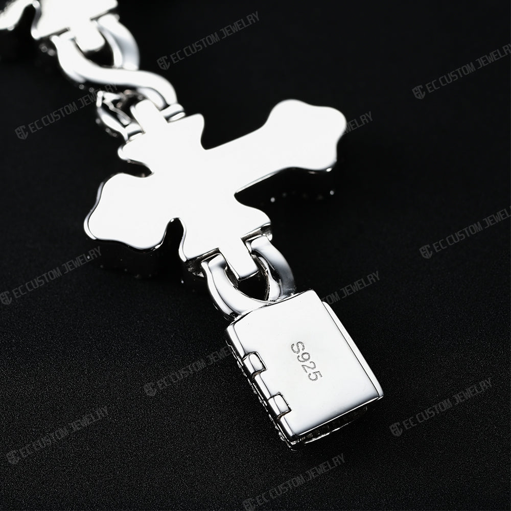 30mm Hip Hop Iced Out Moissanite Cross Bracelet With Infinity Link Rapper Jewelry