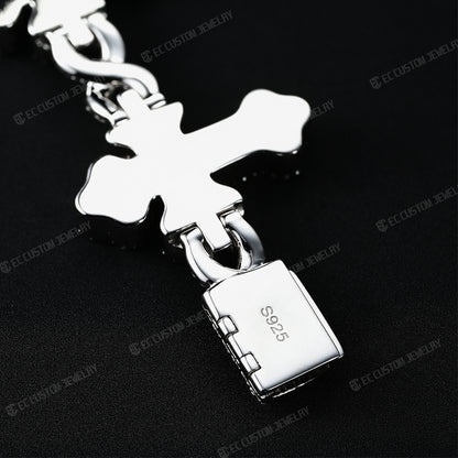 30mm Hip Hop Iced Out Moissanite Cross Bracelet With Infinity Link Rapper Jewelry