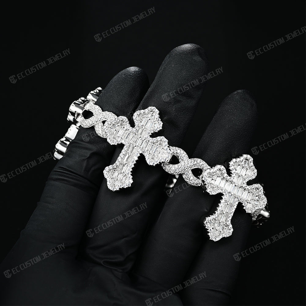 30mm Hip Hop Iced Out Moissanite Cross Bracelet With Infinity Link Rapper Jewelry