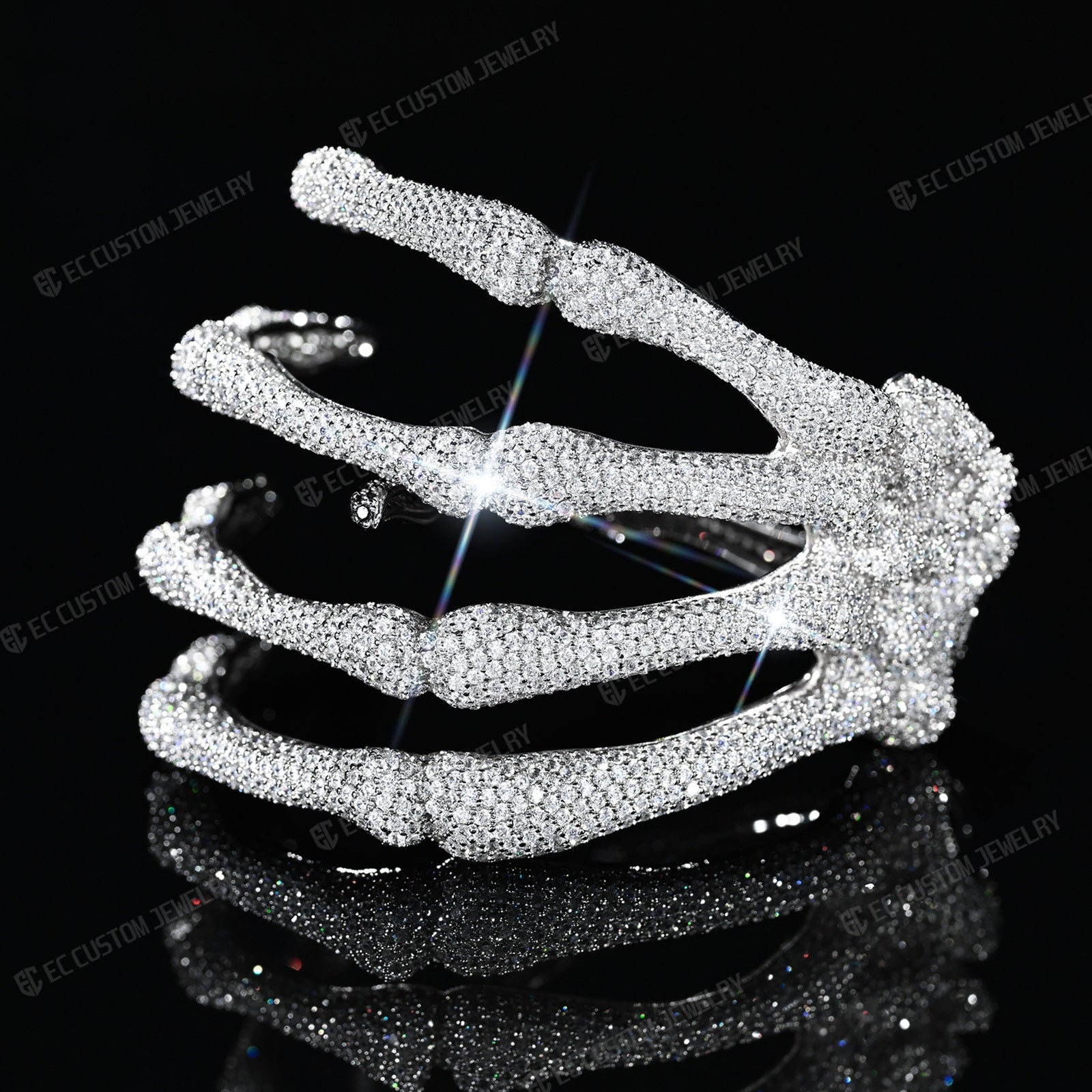 3D Adjustable Ghost Claw Ice Out Bracelet For Men Hip Hop Style Hollow Skull Bracelet Full Diamond Bracelet Jewelry 1