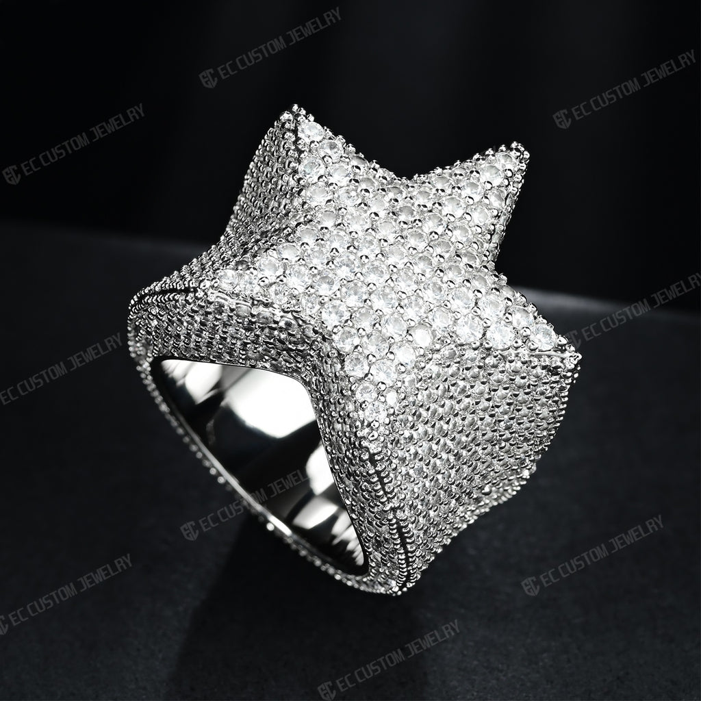 3D Star Ring For Men Simulated Diamond S925 Sterling Silver luxury Bling Party Ring Hip Hop Iced Out Ring 1