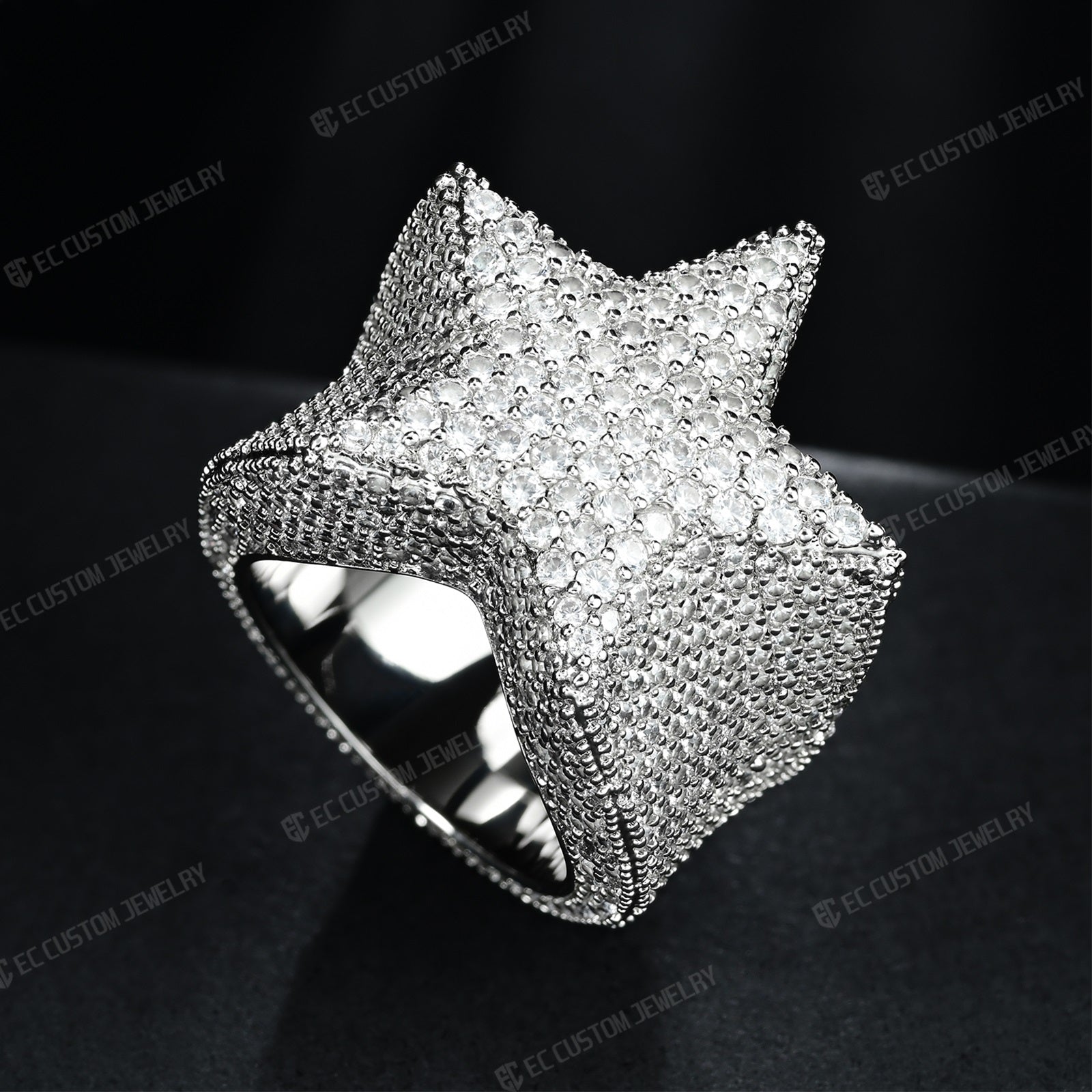 3D Star Ring For Men Simulated Diamond S925 Sterling Silver luxury Bling Party Ring Hip Hop Iced Out Ring 1