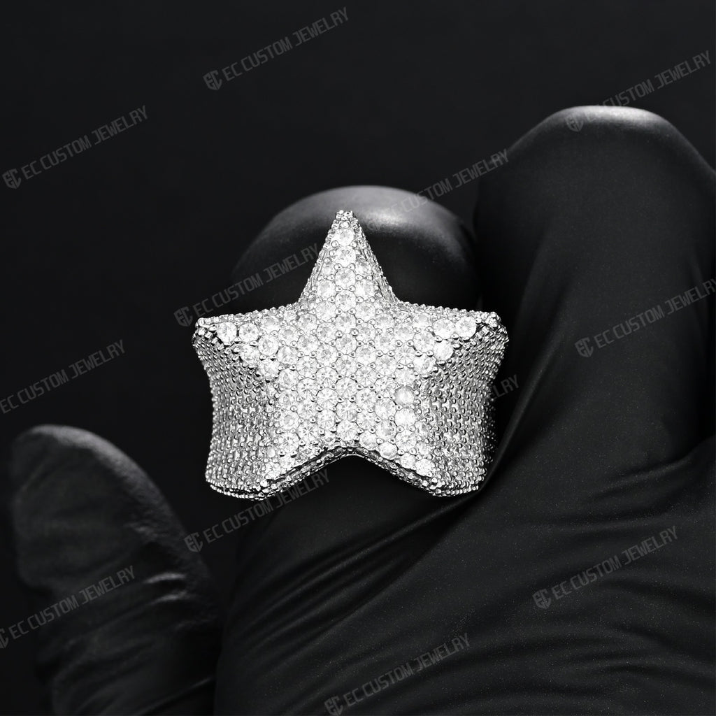 3D Star Ring For Men Simulated Diamond S925 Sterling Silver luxury Bling Party Ring Hip Hop Iced Out Ring 6