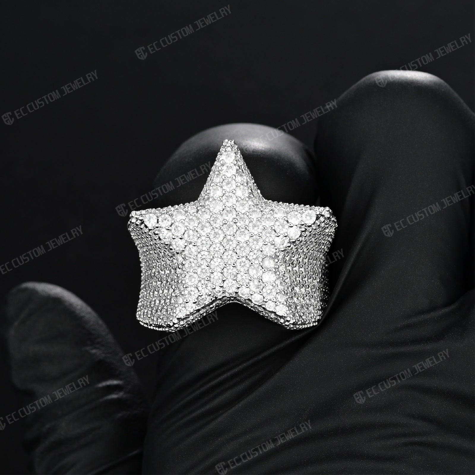 3D Star Ring For Men Simulated Diamond S925 Sterling Silver luxury Bling Party Ring Hip Hop Iced Out Ring 6