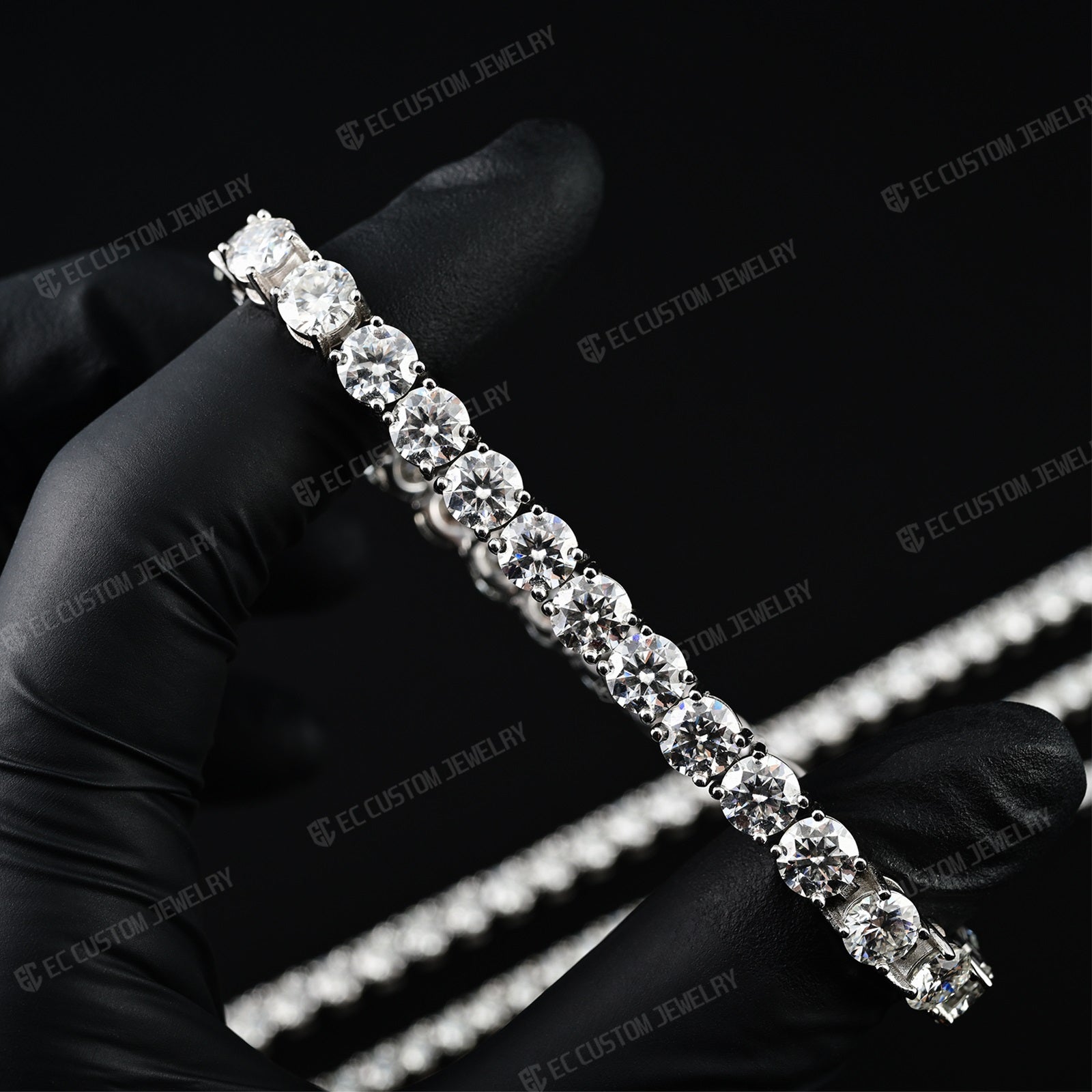 3_4_5_6MM TENNIS DIAMOND LINK CHAIN ICED OUT BRACELET Bold Moissanite Tennis Chain Bracelet 