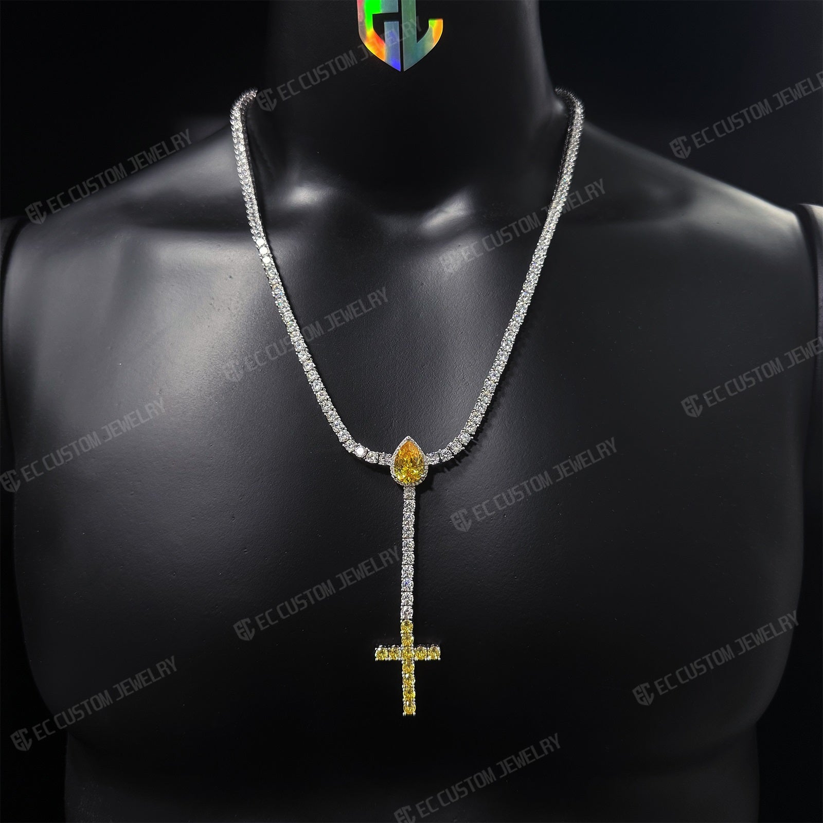 4MM Lariat Cross Tennis Necklace Inverted Cross Necktie Chain