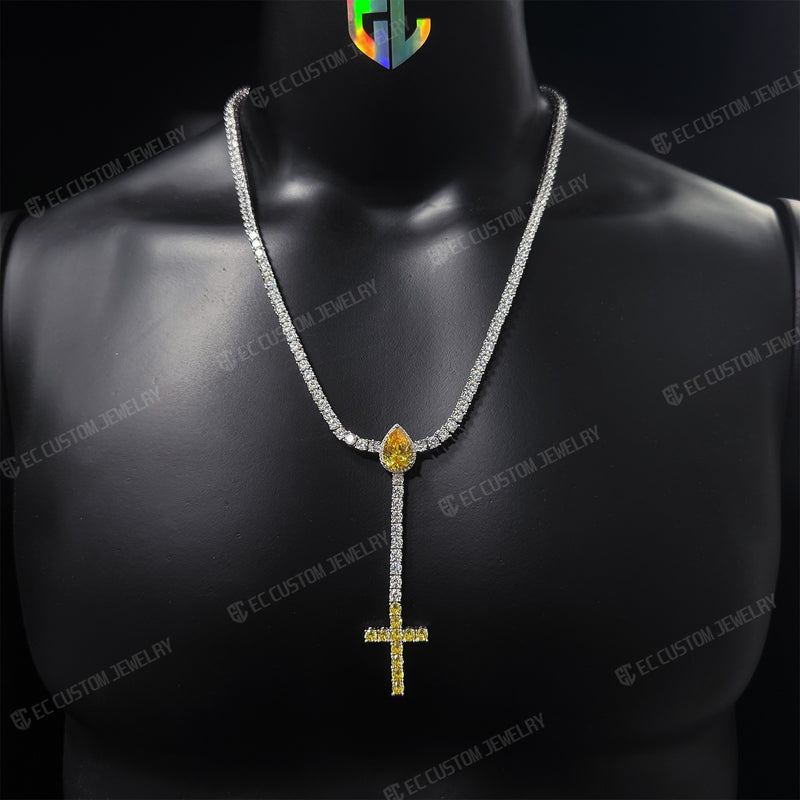 4MM Lariat Cross Tennis Necklace Inverted Cross Necktie Chain