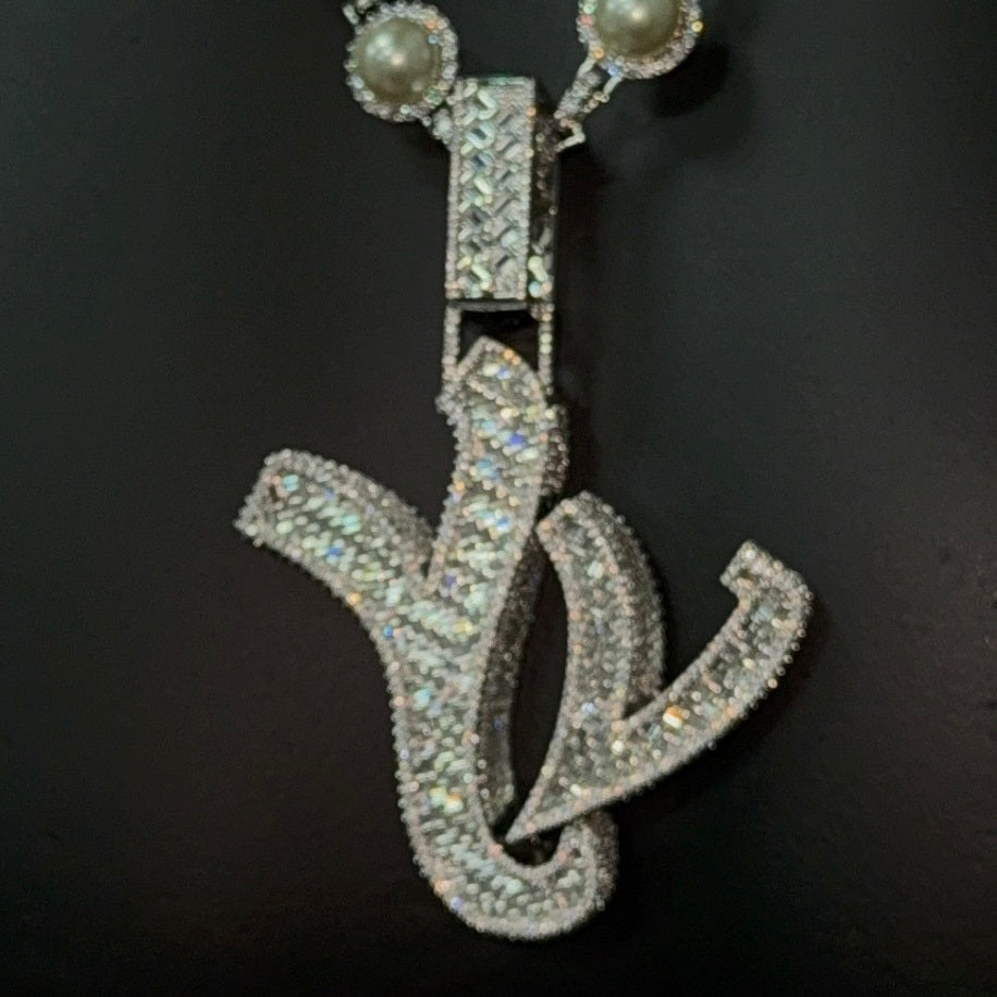 Custom Iced Out YVL Letter Pendant - 925 Silver Moissante