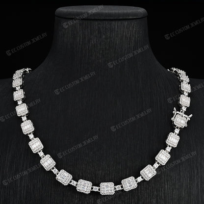 8mm iced out Moissanite Halo Cluster Baguette Tennis Chain