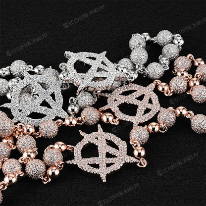 8MM Diamond Rosary Ball ANARCHY LOGO Chain