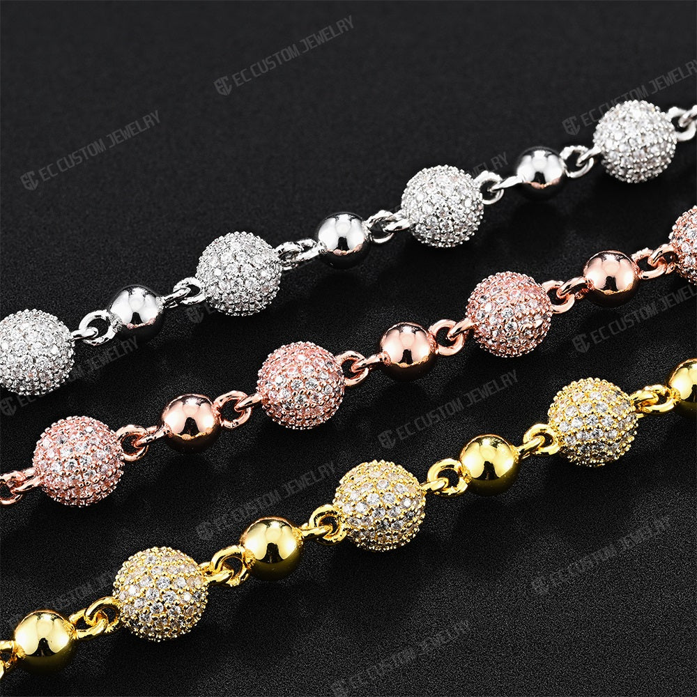 8mm moissanite unisex bead chain shining iced out necklace