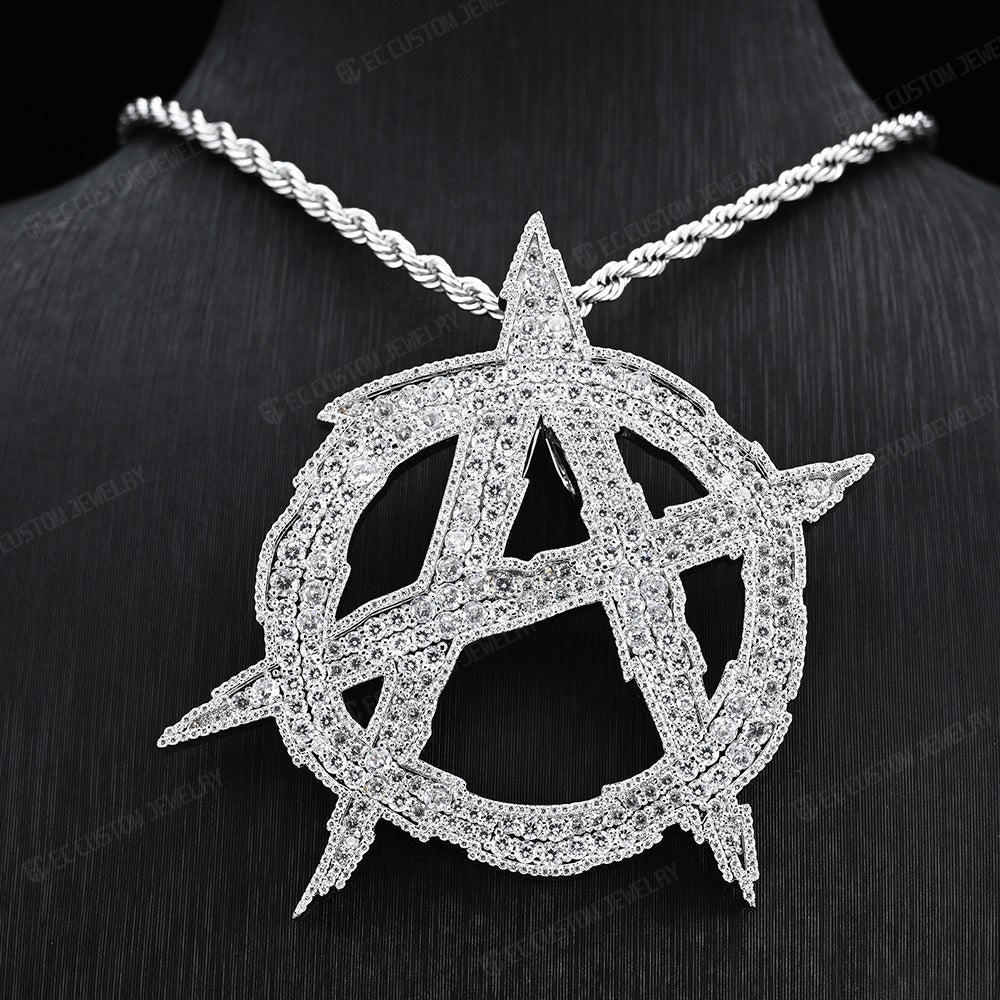 Sterling Silver white gold pendant anarchy