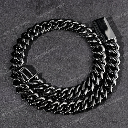 Black Iced Out Cuban Link Chain CZ Diamond Cuban Necklace 